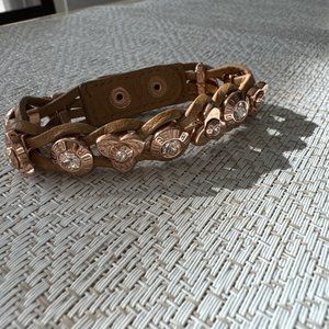 Henri Bendel Logo‎ Swarovski Crystal Rivets on Braided Rose Gold  Bracelet 7”